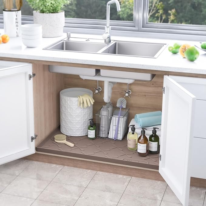 SIKADEER 31" x 22" Under Sink Mat Waterproof, Silicone Mat Kitchen Drawer Shelf - Image 2
