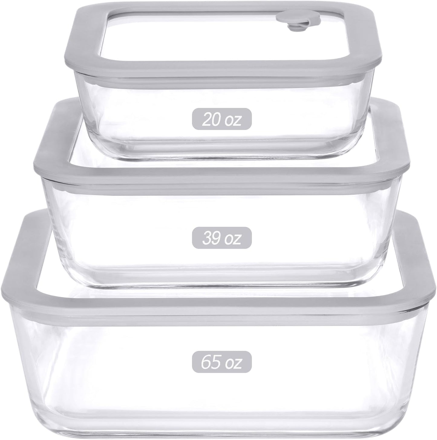 Glass Food Containers with Glass Lid, Microwave Safe Food Storage Container Set, 3 Pack, Square Shape, Food Containers with Lids, Meal Prep containers with Leak Proof Lid.