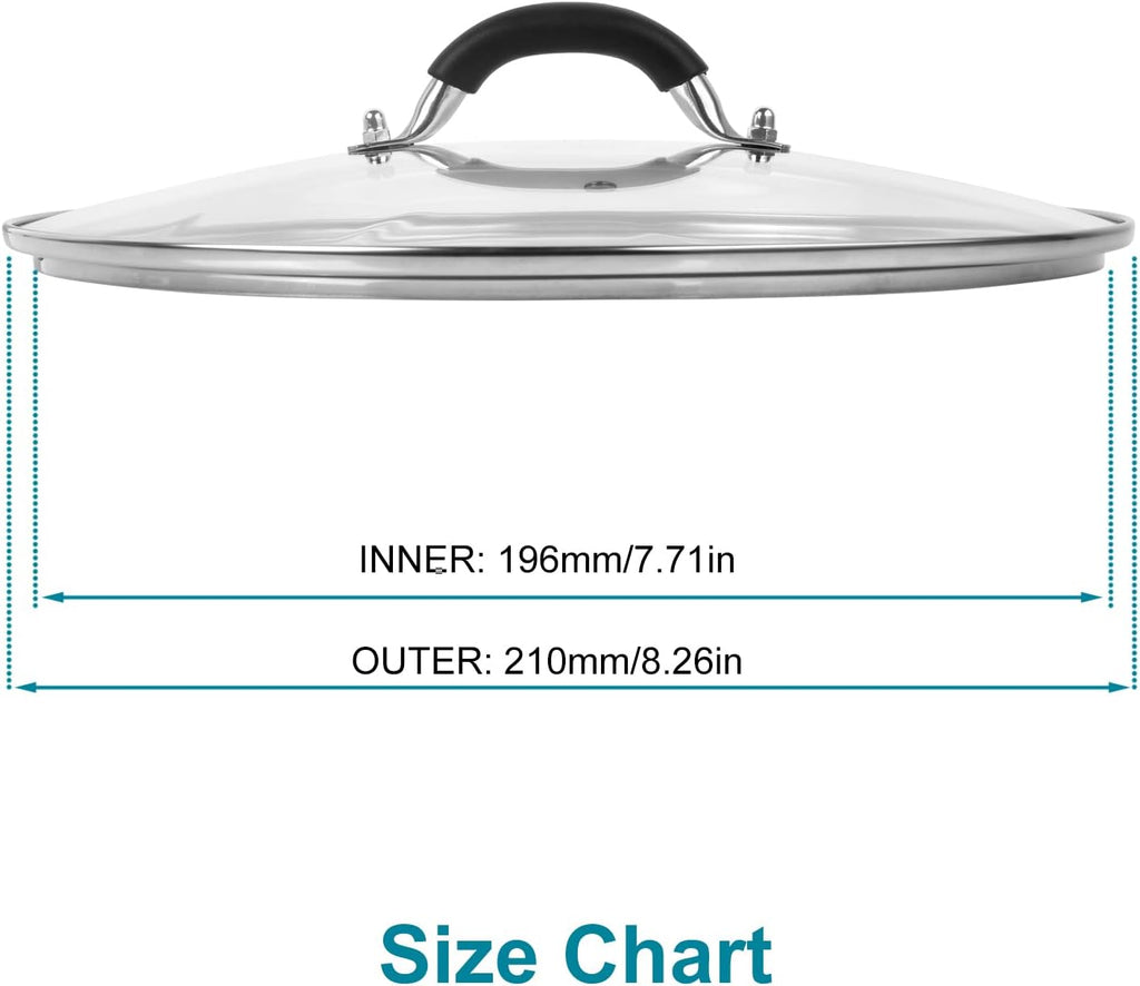 8 Inch Pan Lid - Glass Lid with Stainless Steel Handle for Frying Pan and Pots (8" Lid)