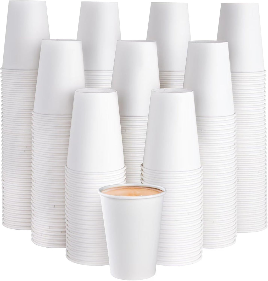JOLLY PARTY 300 Pack 12 oz Disposable Paper Coffee Cup, Hot/Cold Beverage Drinking Cups for Water, White Paper Hot Coffee Cups