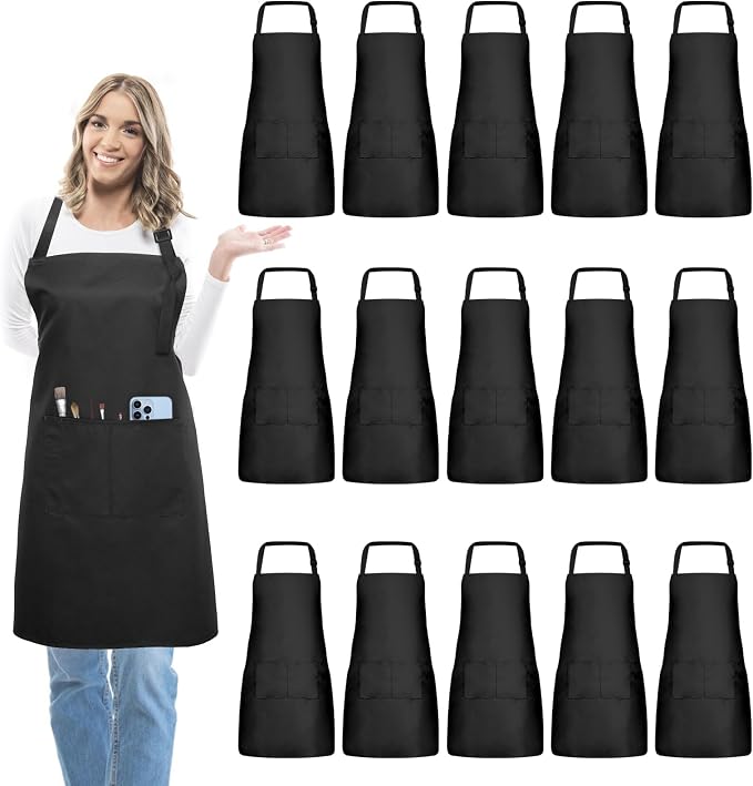 15 Pcs Adult Aprons Bulk with Pockets Adjustable Bib Chef Apron by IMERAGO