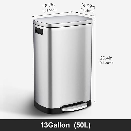 ELPHECO Kitchen Trash Can with Lid Soft Close, 13 Gallon / 50L Stainless Steel - Image 4