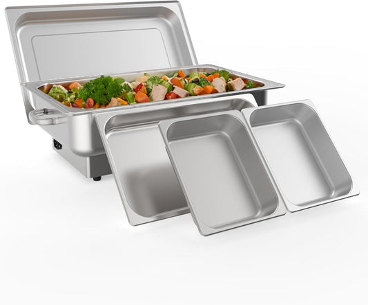 Electric Chafing Dish Buffet Set, 9QT Buffet Servers and Warmers Stainless Steel, Commercial Food Warmer with 1 Full-Size Pan & 2 Half-Size Pan, Temperature Control Display for Parties, Catering