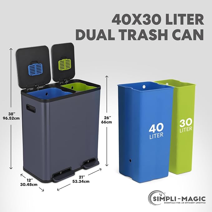 Simpli-Magic 70 Liter / 18.5 Gallon Rectangular Hands-Free Dual Compartment - Image 3
