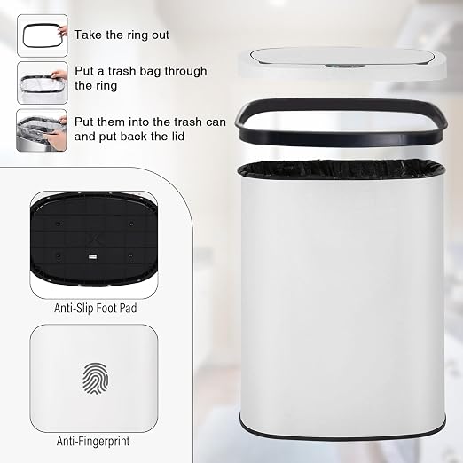 PayLessHere | 13 Gallon Stainless Steel Trash Can | White | Automatic Touchless - Image 6