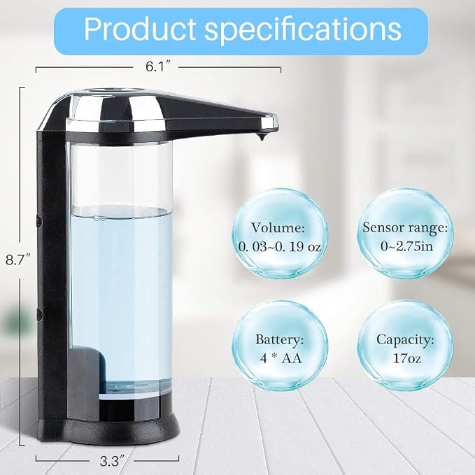 Secura 17oz Automatic Liquid Soap Dispenser, Touchless Battery Operated Hand - Image 8