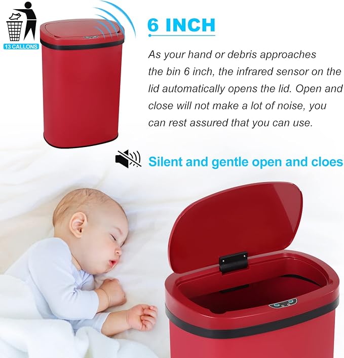Bigacc 13 Gallon 50L Touch Free Automatic Stainless Steel Trash Can Garbage Can - Image 3