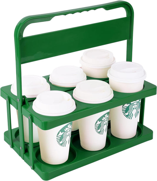 Reusable Drink Carrier with Handle for Doordash, Grubhub, Portable Cup/Coffee Holder Accessories for Delivery, Foldable Drinks Caddy with Tray, Car Durable Plastic Festive Bottle, Vacation