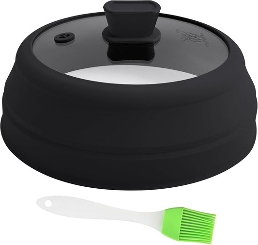 Microwave Splatter Cover Glass Microwave Cover for Food Collapsible Splatter Guard Lid with Silicone Handle for Pot Plate Bowl 9 Inch Black
