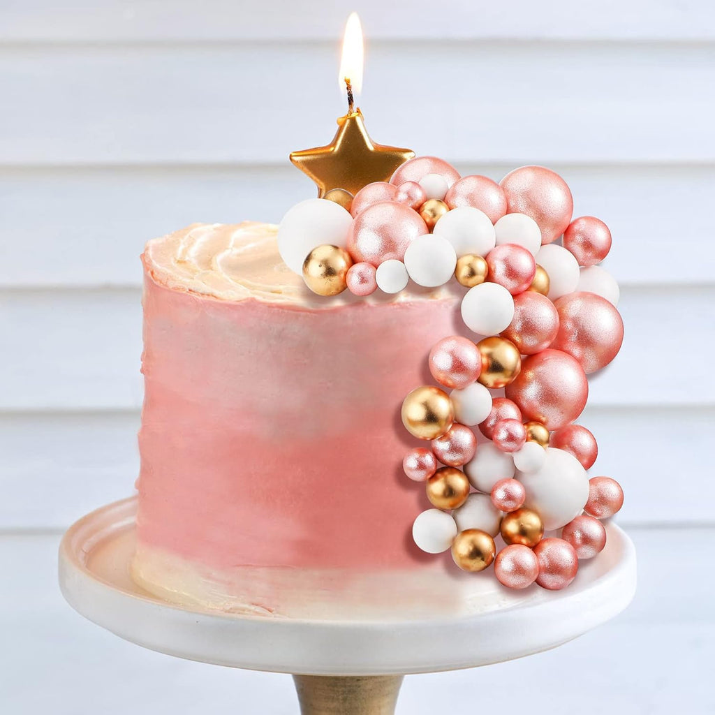 108 Pcs Balls Cake Topper DIY Cupcake Insert Foam Balloons for Cake Baking Wedding Anniversary Birthday Decoration(Rose Gold, White, Gold,Multi Sizes)