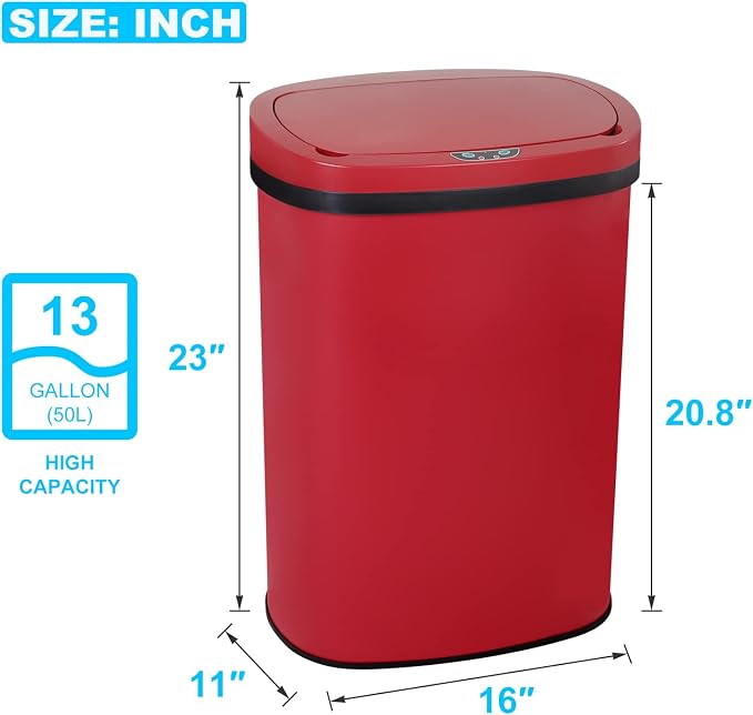 Bigacc 13 Gallon 50L Touch Free Automatic Stainless Steel Trash Can Garbage Can - Image 2