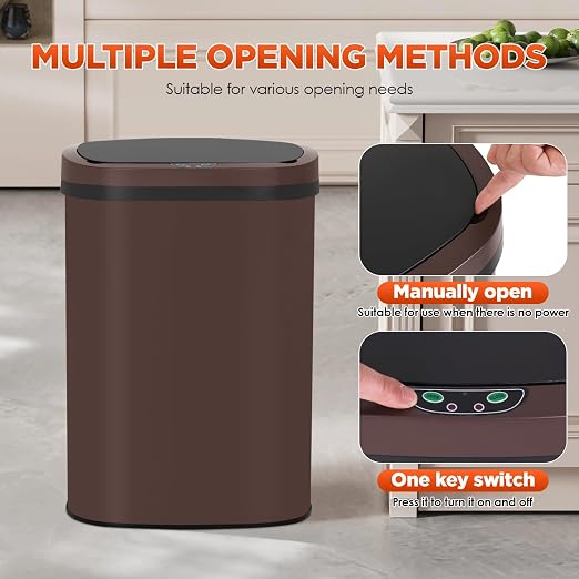 PayLessHere | 13 Gallon Stainless Steel Trash Can | Brown | Automatic Touchless - Image 4