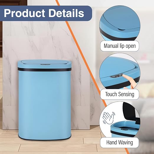 PayLessHere | 13 Gallon Stainless Steel Trash Can | Blue | Automatic Touchless - Image 3