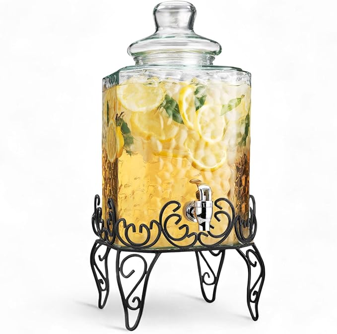 MosJos 2.5 Gallon Classic Hammered Glass Beverage Dispenser by MosJos