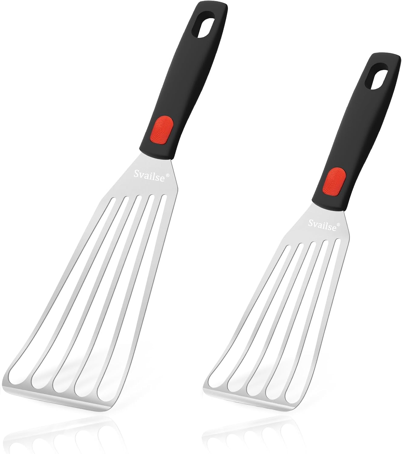 Fish Spatula Stainless Steel, Flexible Metal Spatulas with Silicone Handle, Slotted Turner for Kitchen, Cooking, Grilling, Flipping, Turning, Egg, Pancake and Burger (Small and Large)