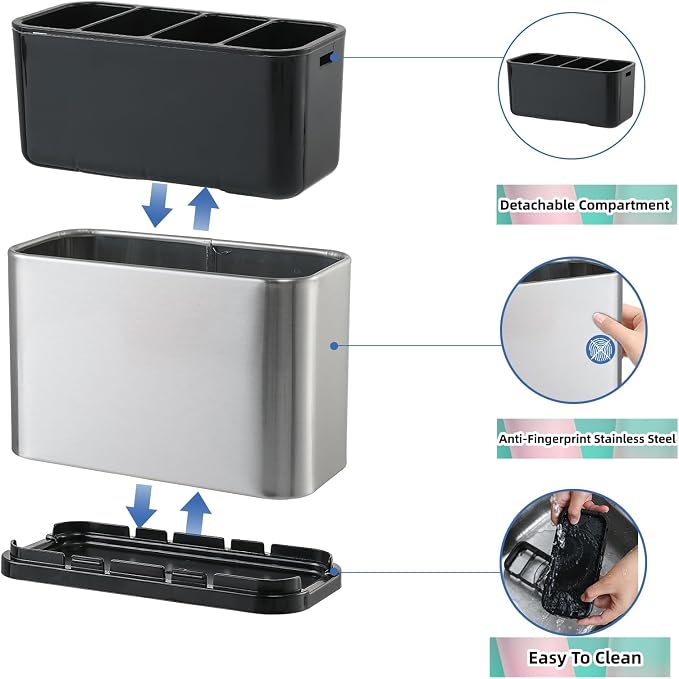 LIBODOUR Utensil Holder, Stainless Steel Caddy Counter, Spoon holder, 4 - Image 5