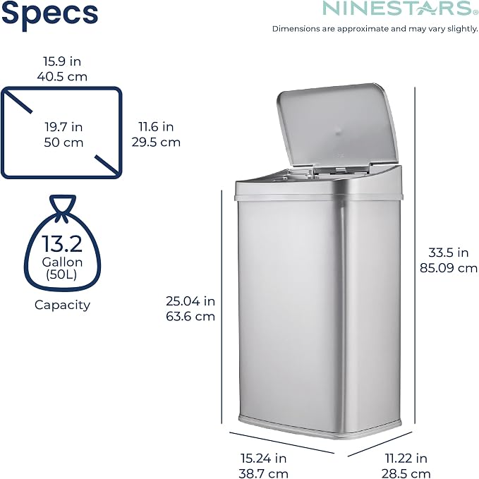 Ninestars 13 Gallon Automatic Trash Can, 50L Touchless Motion Sensor Garbage Can - Image 7