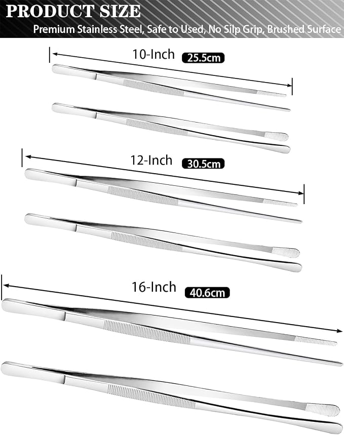 JETKONG 4 Pcs Kitchen Tweezers Tongs Stainless Steel Cooking Tweezers Set - Image 3