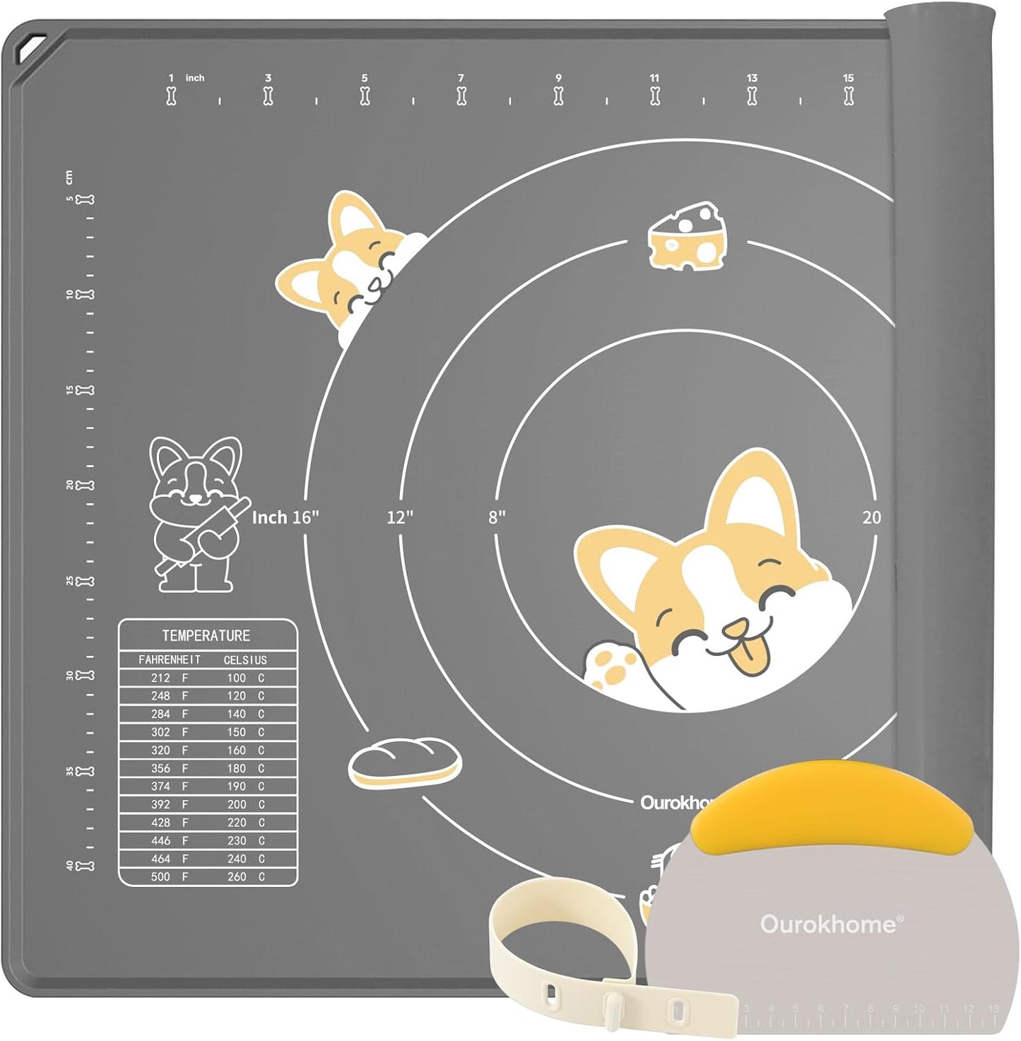 Ourokhome Silicone Baking Mat Sheet and Pastry Dough Cutter, 0.5 Inch Thick 28" X 20" BPA free Silicone Rolling Mat, Non-Stick and Anti-Slip, Dishwasher Safe (Gray)