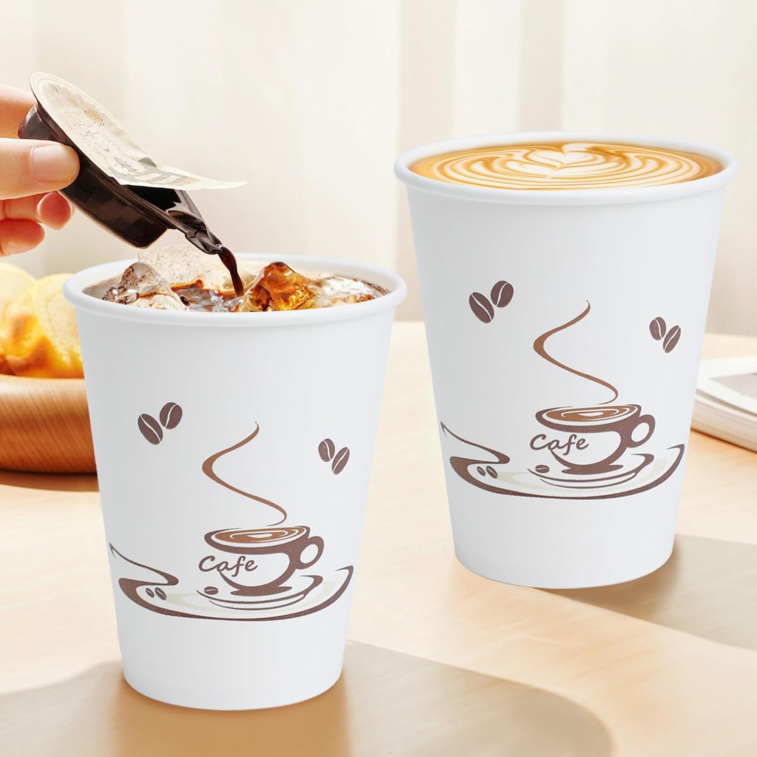 Lamosi 500 Pack 12 OZ Coffee Cups, Disposable Paper Cups for Hot/Cold Beverage, Leak-Free Paper Coffee Cups no Lids for Cafe, Restaurant, Office and Home