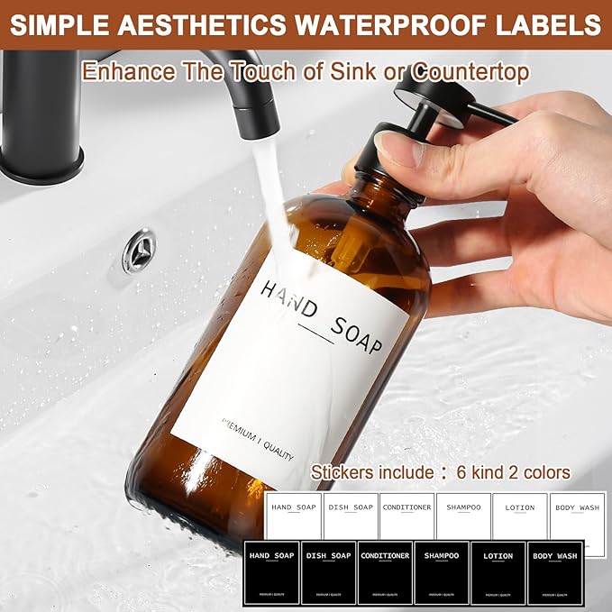 RYTOXILO Amber Glass Soap Dispenser 4 Pack, Hand Soap Dispenser Bathroom - Image 4