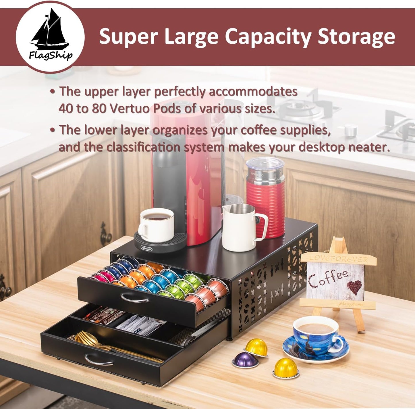 Flagship for Vertuo Pod Holder Coffee Accessories Organizar for Nespresso Pod Storage Large Capacity Fits All Size Coffee Station for Coffee Bar