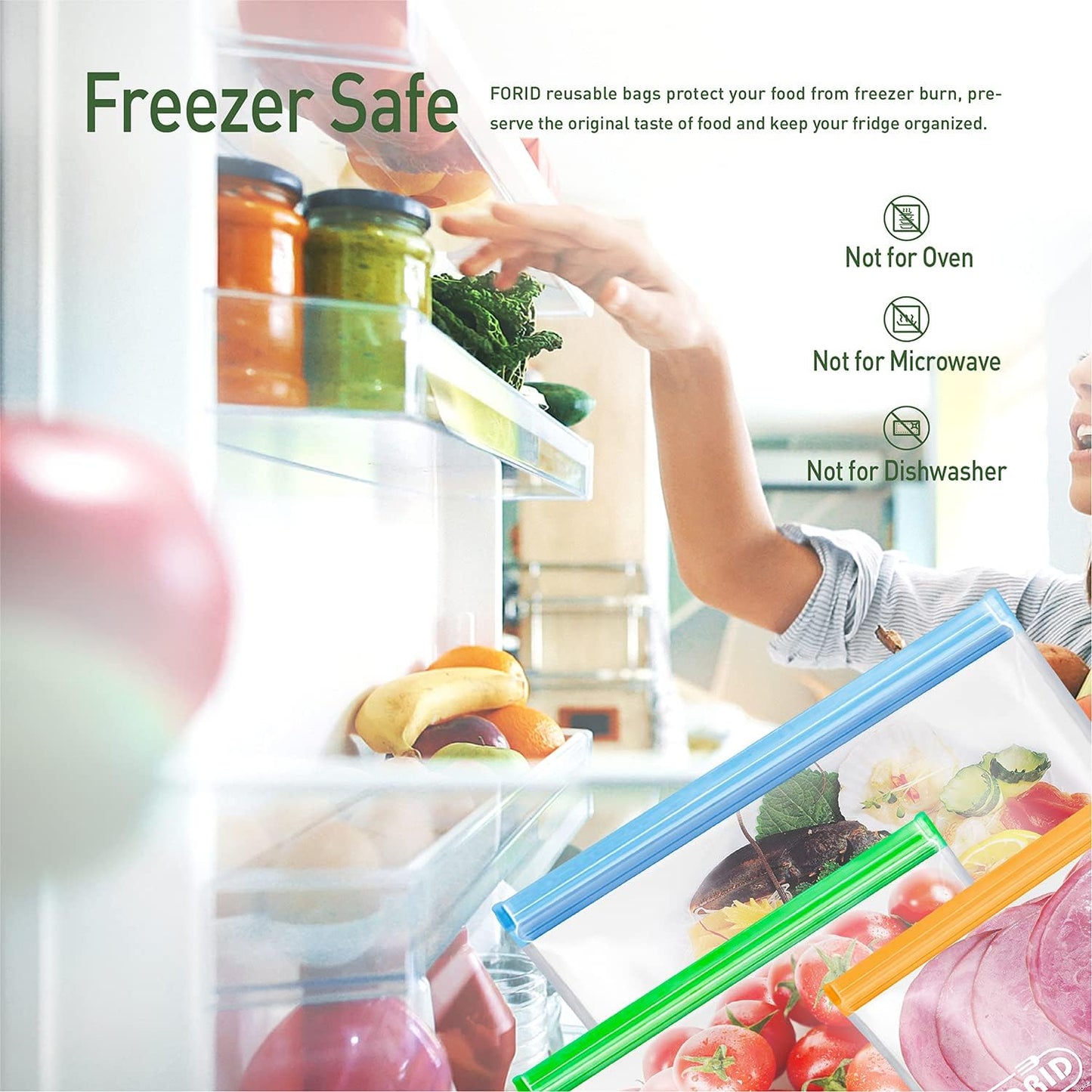 FORID 24 Pack Reusable Food Storage Bags, Silicone Gallon Freezer Bags, Sandwich Snack Resealable Lunch Bags, Extra Thick Leakproof for Marinate Food, Fruit Cereal Travel Items Home Kitchen