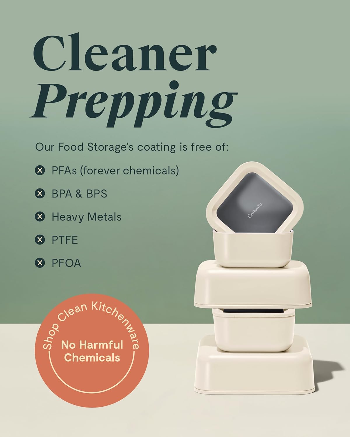 Caraway 14pc Glass Food Storage Container Set - Easy to Store, Non Toxic Lunch Box - with Glass Lids - Includes Storage Organizer & Dot & Dash Inserts - Mist