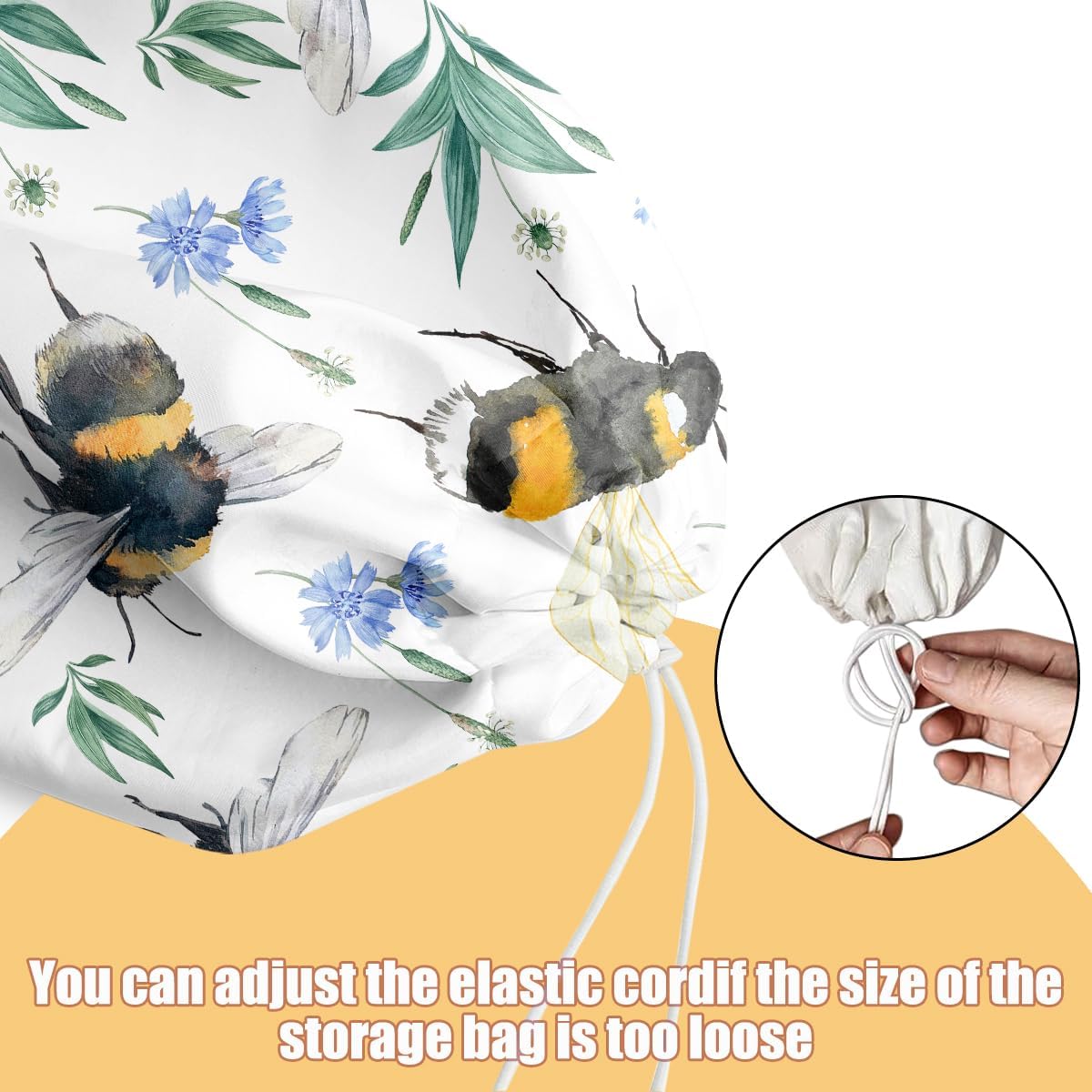 Bee Plastic Bag Holder, Wall Mount Grocery Bag Holder, Plastic Storage bag, Pull Rope Free Adjustment, Plastic Bag Holders for Grocery Bags, Plastic Bag Dispenser for Home Kitchen