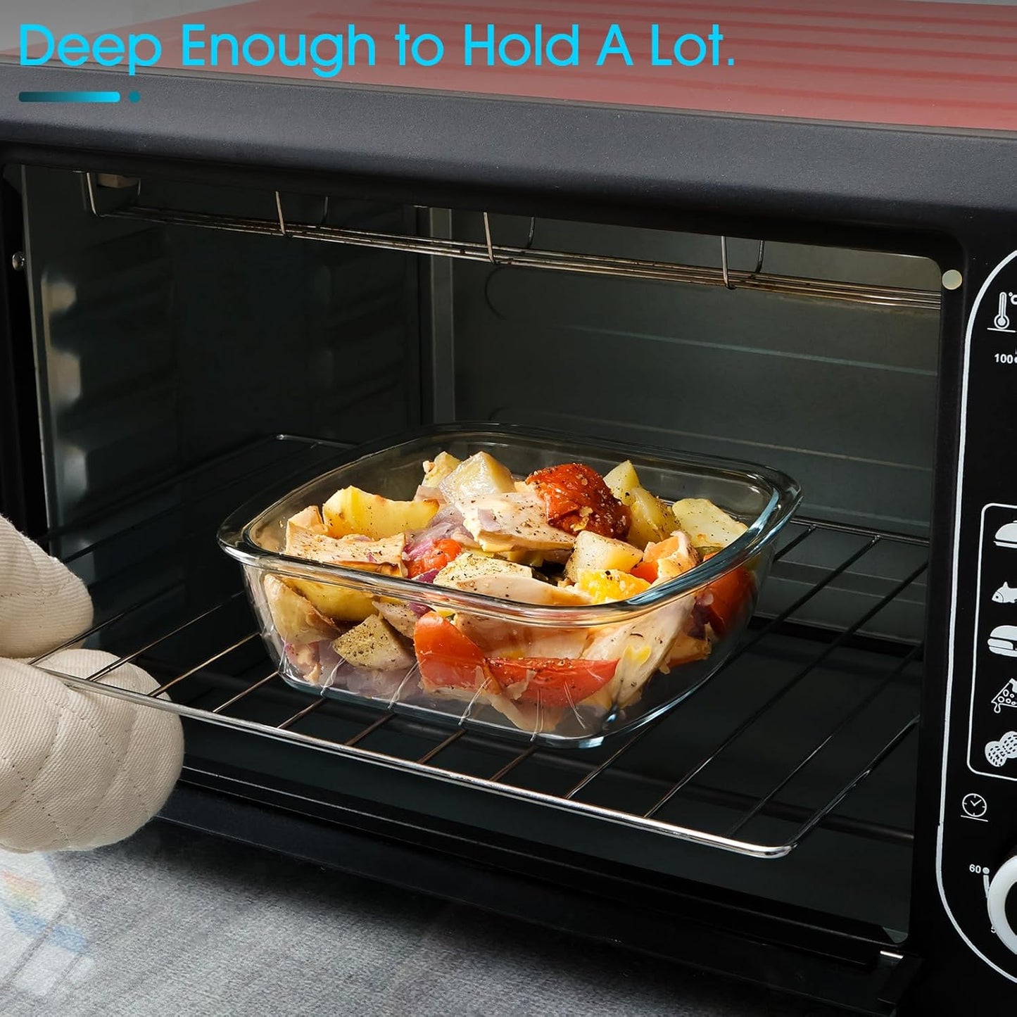 NUTRIUPS 7 x 7 Square Glass Baking Dish with Lid, Small Tempered Glass Pan for One Serving, Food Bakeware for Oven (Clear, 1.0L)