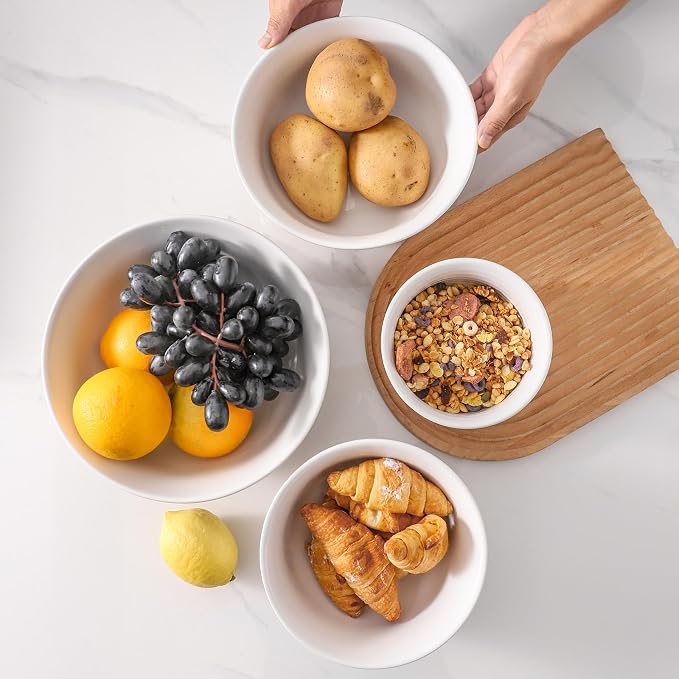 HASENSE Nesting Ceramic Mixing Bowls Set of 4, 2.1/1.5/1.0/0.5 Qt White & - Image 5