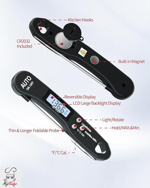 5 PCs Instant Read Meat Thermometer, 1.2s Fast Read, ±1°F Accuracy, -58°F to - Image 9