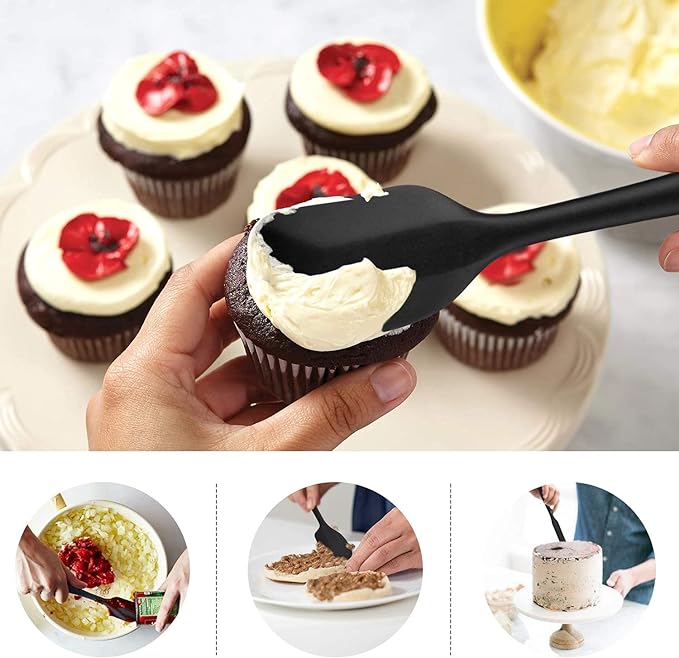HOTEC 600℉ Heat Resistant BPA-Free Silicone Rubber Spatula Set, Kitchen Cooking - Image 3
