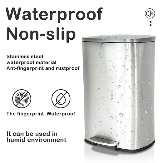 50 Liter / 13 Gallon Kitchen Trash Can, Stainless Steel - Image 5