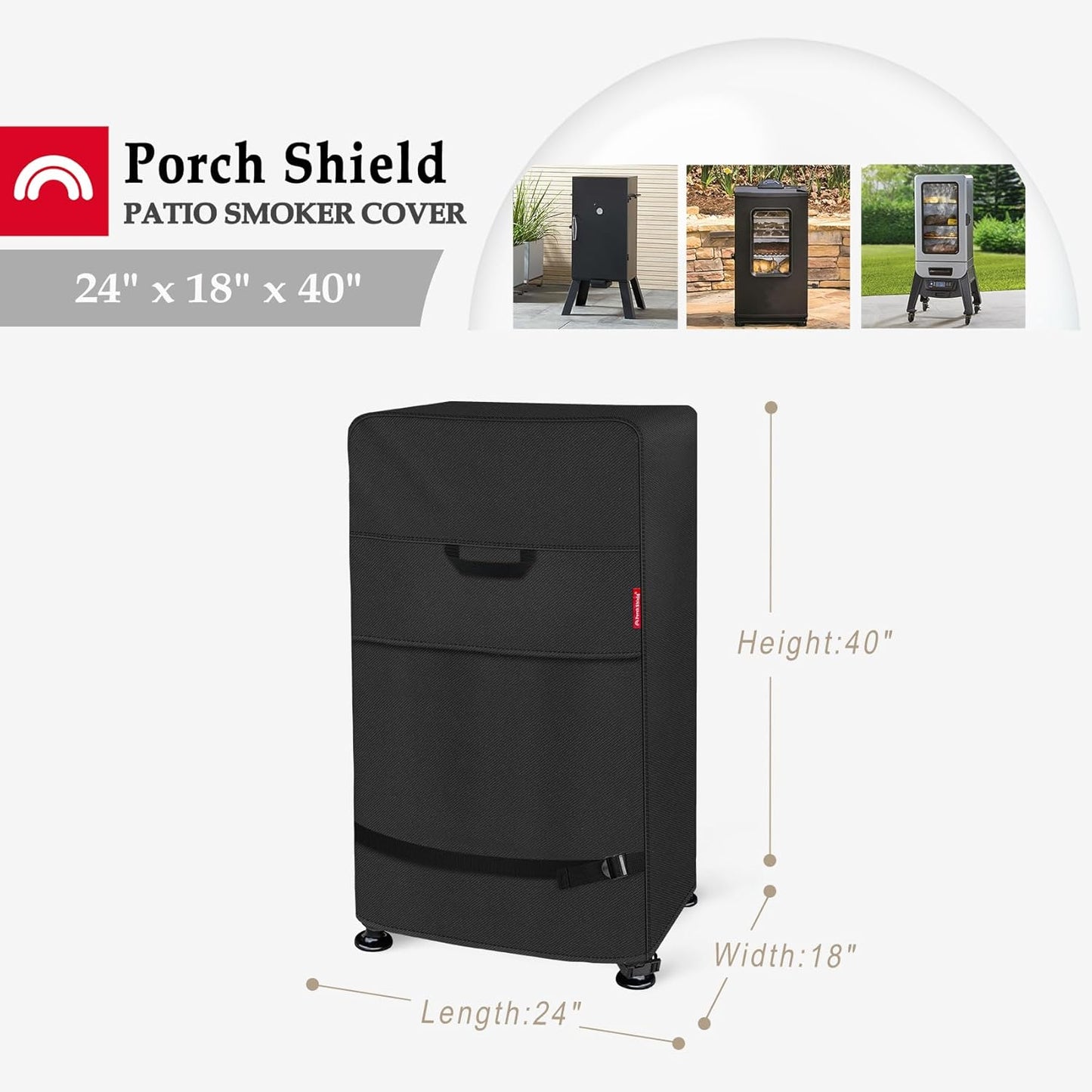 Porch Shield 40 Inch Electric Smoker Cover for Masterbuilt Smoker, Waterproof Heavy Duty Outdoor Smoker Grill Covers 24W x 18D x 40H inch, Black