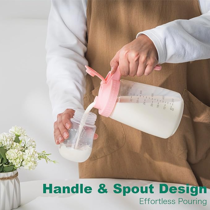 32oz Glass Pitcher with Lid, Heat & Cold Resistant, Leak-Proof Wide-Mouth Milk - Image 4
