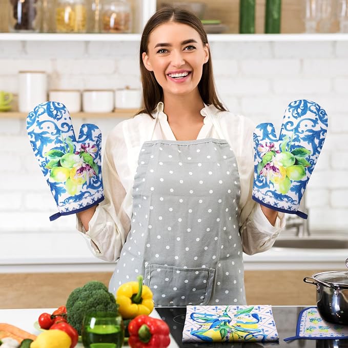 Bencailor 6 Pcs Lemon Kitchen Towels Oven Mitts and Pot Holders Set Decorative - Image 2