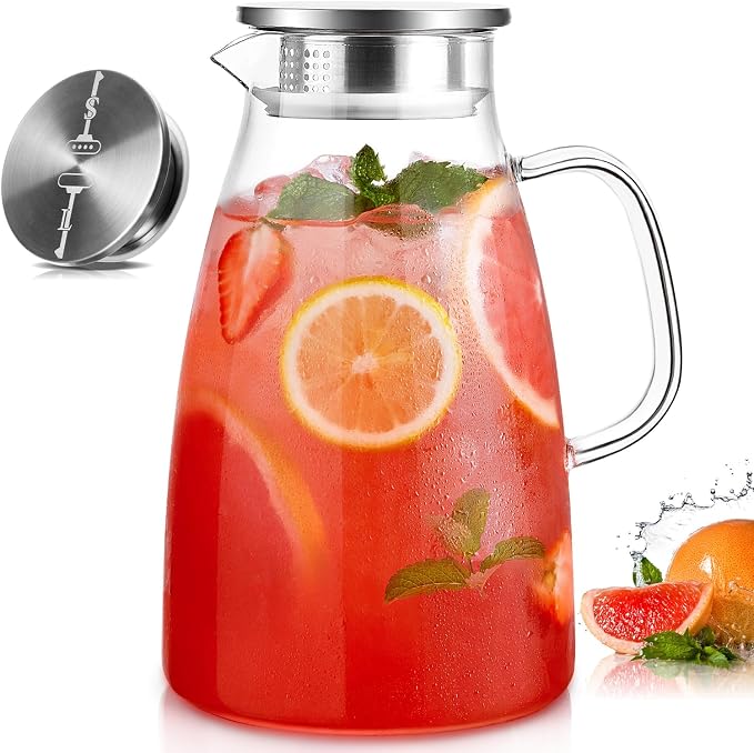 Glass Pitcher with Lid, 1 Gallon 128oz Water Pitcher with Handle and Spout by Potdoctor