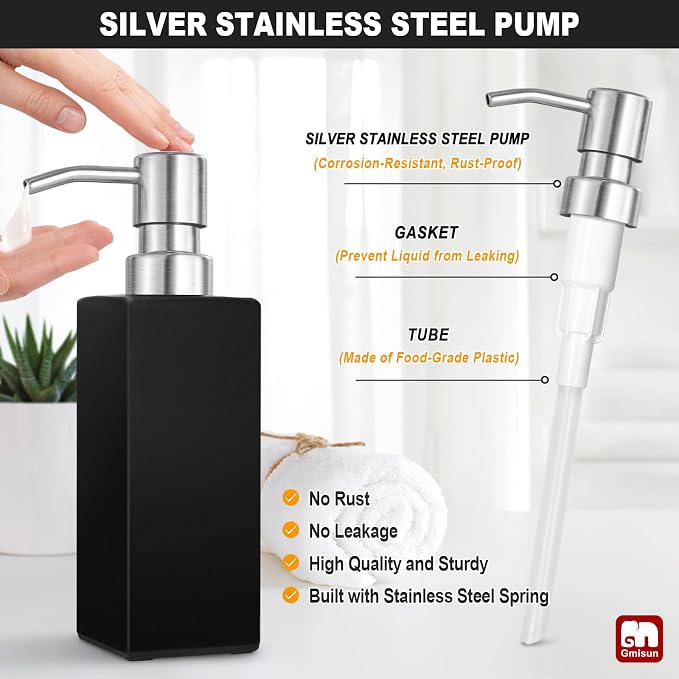 GMISUN Black Soap Dispenser, Hand Soap Dispenser Bathroom, 12 fl oz/350ml Glass - Image 3