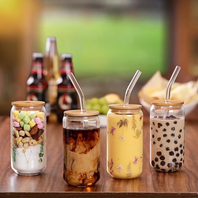 2 Pack Glass Cups with Bamboo Lids and Straws 16 oz, Gifts - Image 4