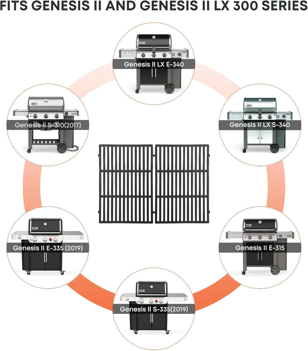 Stanbroil Cast Iron Cooking Grate for Weber Genesis II and Genesis II LX 300 Series Gas Grills - Grill Grid Grate for Weber Genesis 2022 - Replacement Parts for Weber 66095, Set of 2