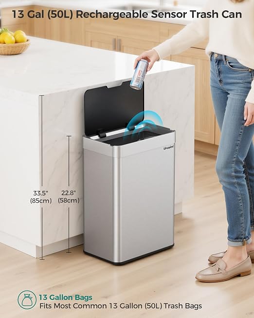 Kitchen Trash Can Touchless, 13 Gallon/50 L Stainless Steel Automatic Motion - Image 2