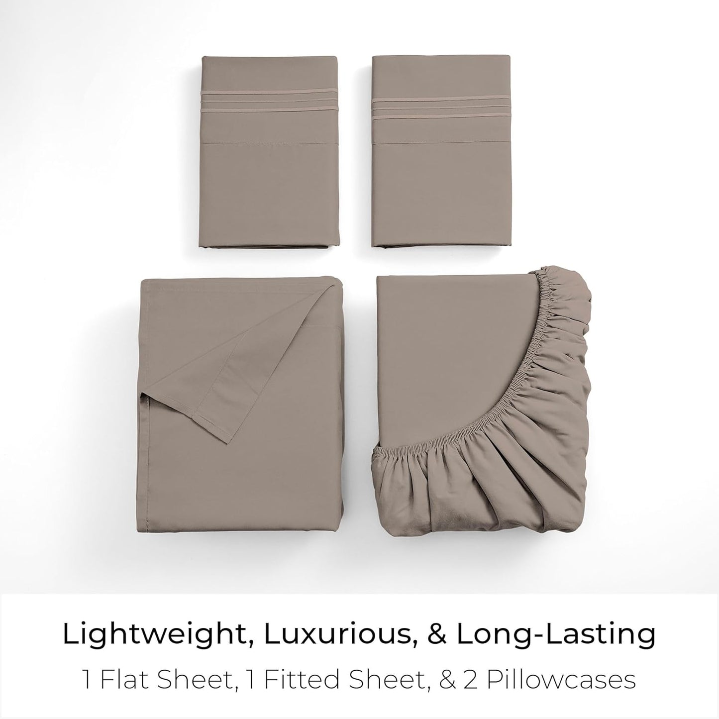 Mellanni Full Sheets Set - 4 PC Iconic Collection Bedding - Hotel Luxury, Extra Soft, Cooling Bed Sheets - Wrinkle, Fade, Stain Resistant (Full, Tan)