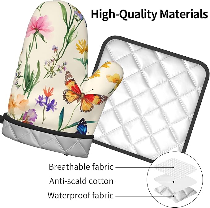 Vintage Floral Oven Mitts and Pot Holders Spring Summer Kitchen Accessories Set - Image 4