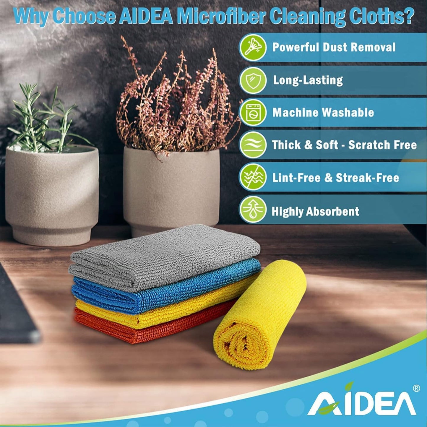 AIDEA Microfiber Cleaning Cloths 100PK, All Purpose Cleaning Supplies, Absorbent Cleaning Rags, Lint Free Microfiber Towels, Wash Cloth for House, Kitchen, Car, Window, 12"×12"