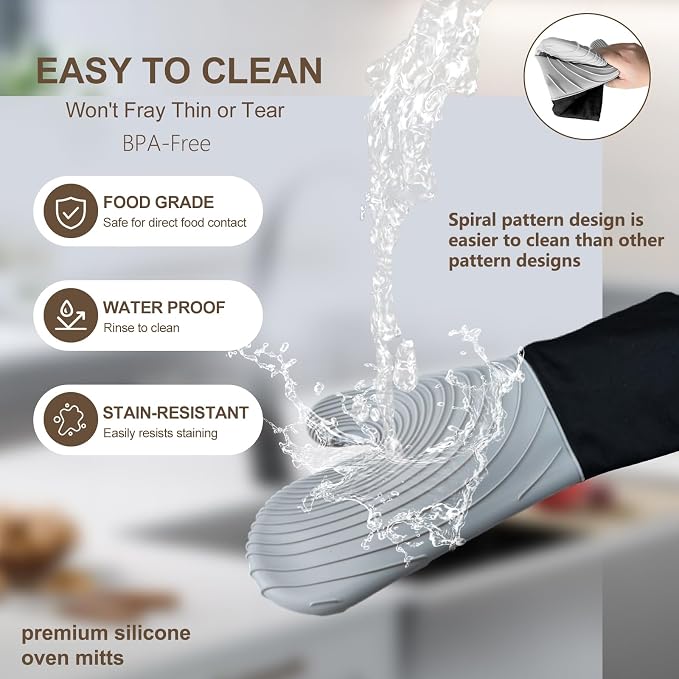 Silicone Oven Mitts-13.6 in Extended Oven Mitts Heat Resistant 500F, Oven Gloves - Image 8