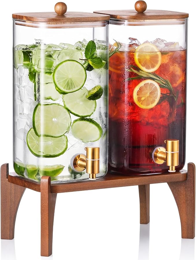 2 Pack 1.5 Gallon Square Glass Drink Dispenser by NETANY