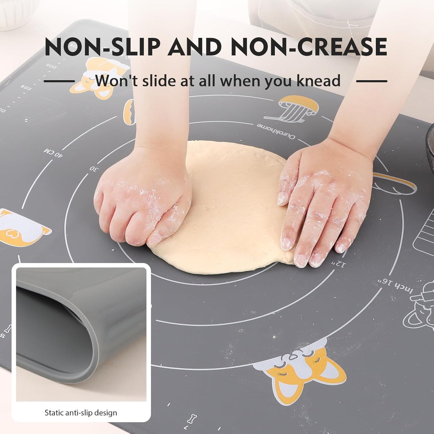 Ourokhome Silicone Baking Mat Sheet and Pastry Dough Cutter, 0.5 Inch Thick 28" X 20" BPA free Silicone Rolling Mat, Non-Stick and Anti-Slip, Dishwasher Safe (Gray)