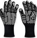 BBQ Gloves, Oven Gloves, Extreme Heat Resistant Barbecue Gloves, Silicone Non-Slip Oven Mitts, Kitchen Gloves for Cooking, Grilling, and Baking (Gray)