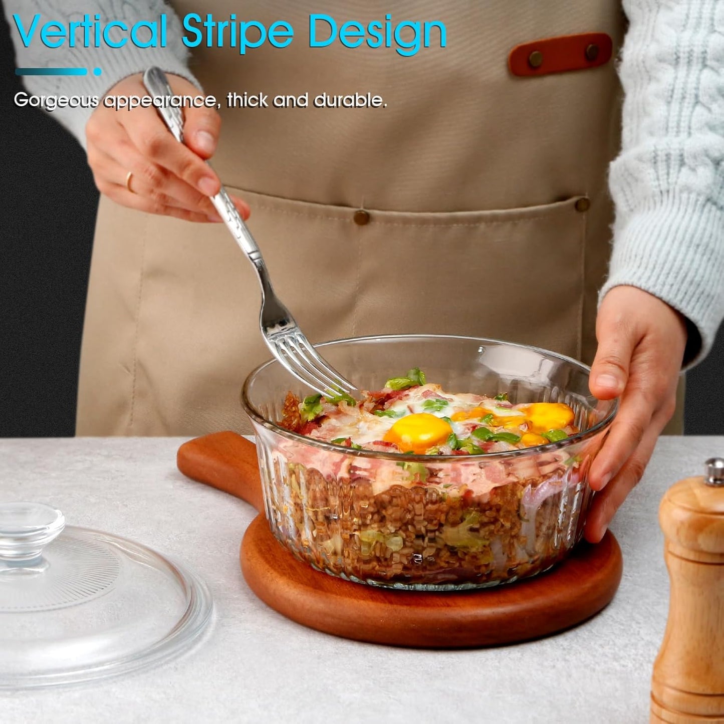 NUTRIUPS 1.6QT Round Glass Casserole Dish with Lid, Borosilicate Glass, Round Casserole for Oven